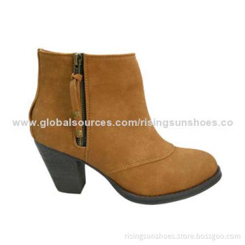 Women's high heel short dress boots, nubuck PU upper with thick wood heel, comfort and fashionableNew